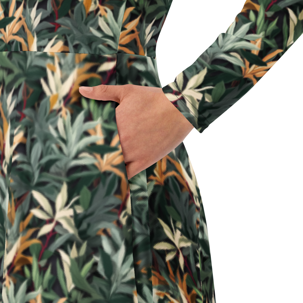 Abstract plant long sleeve midi dress
